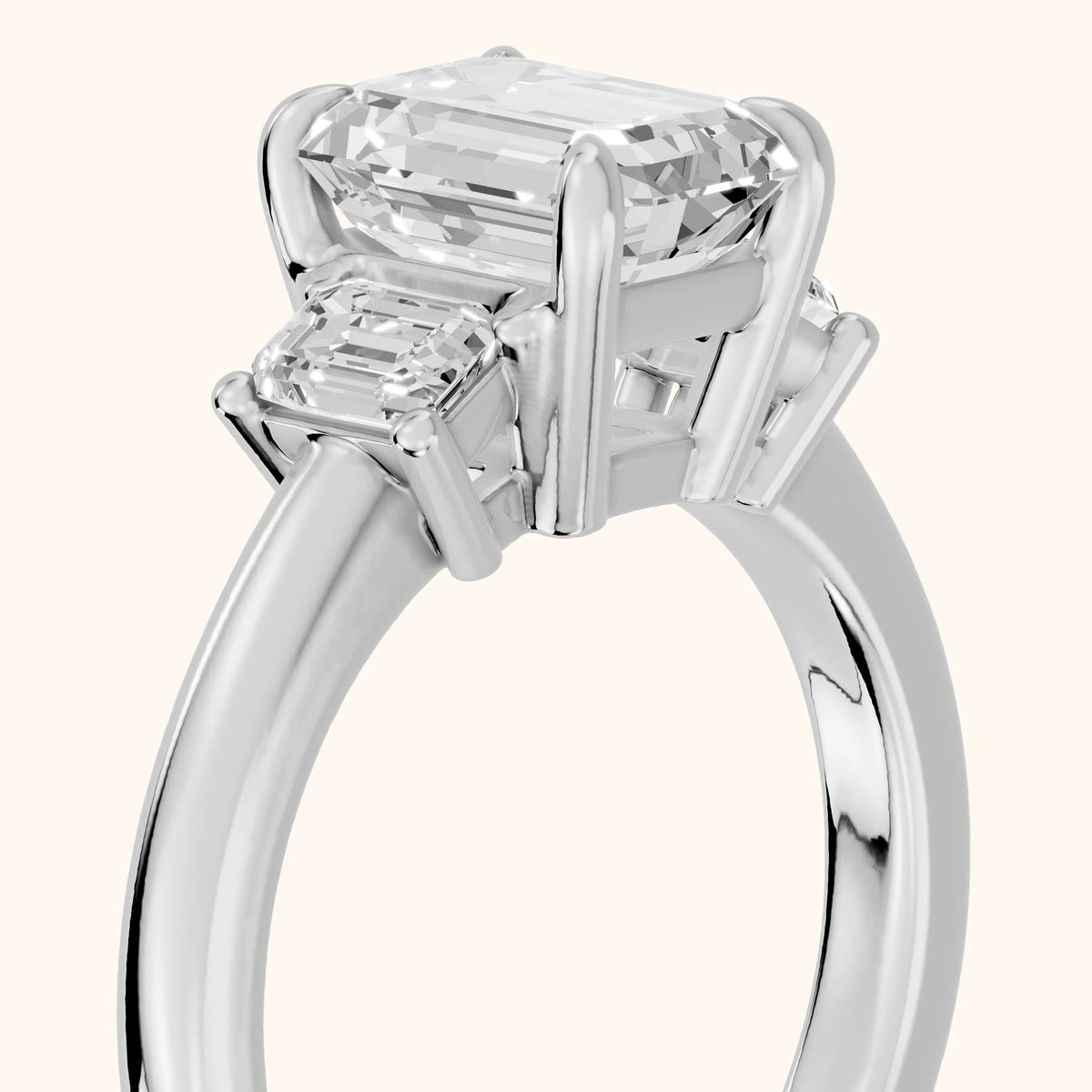 Babette Deco Three-Stone Emerald Diamond Engagement Ring in Silver - slant-view.webp