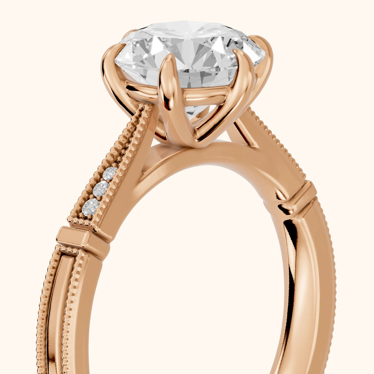 Jovanna Vintage Cathedral Round Diamond Engagement Ring in Rose Gold - slant-view.webp