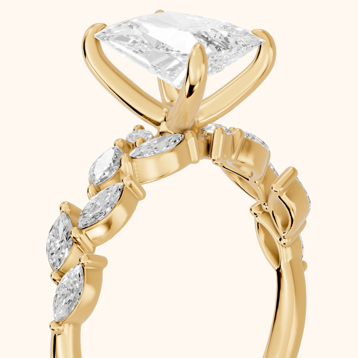 Mirella Laurel Radiant Diamond Engagement Ring in Yellow Gold - slant-view.webp
