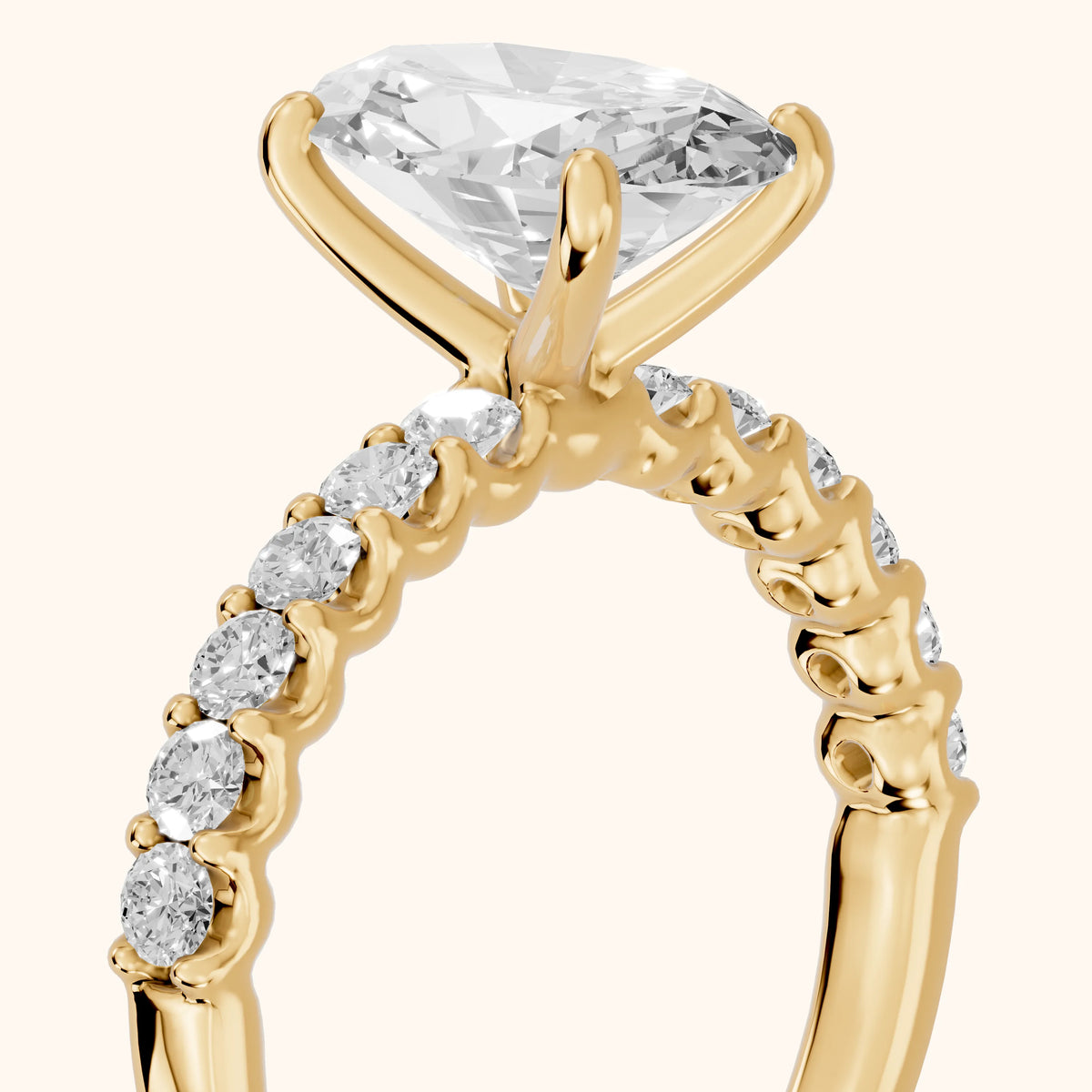 Lynn Statement Pavé Oval Diamond Engagement Ring in Yellow Gold - slant-view.webp