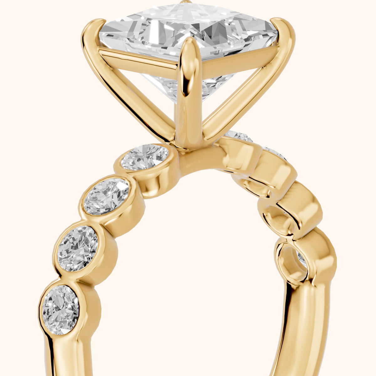 Edie Beaded Bezel Princess Diamond Engagement Ring in Yellow Gold - slant-view.webp