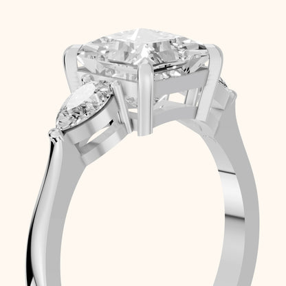Grace Three Stone Princess Diamond Engagement Ring in White Gold - slant-view.webp