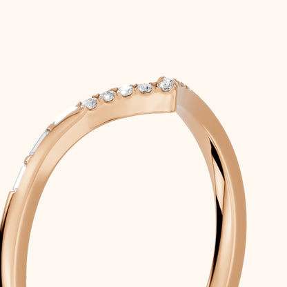 Noemi Contour Round & Baguette Diamond Stackable Ring in Rose Gold - slant-view