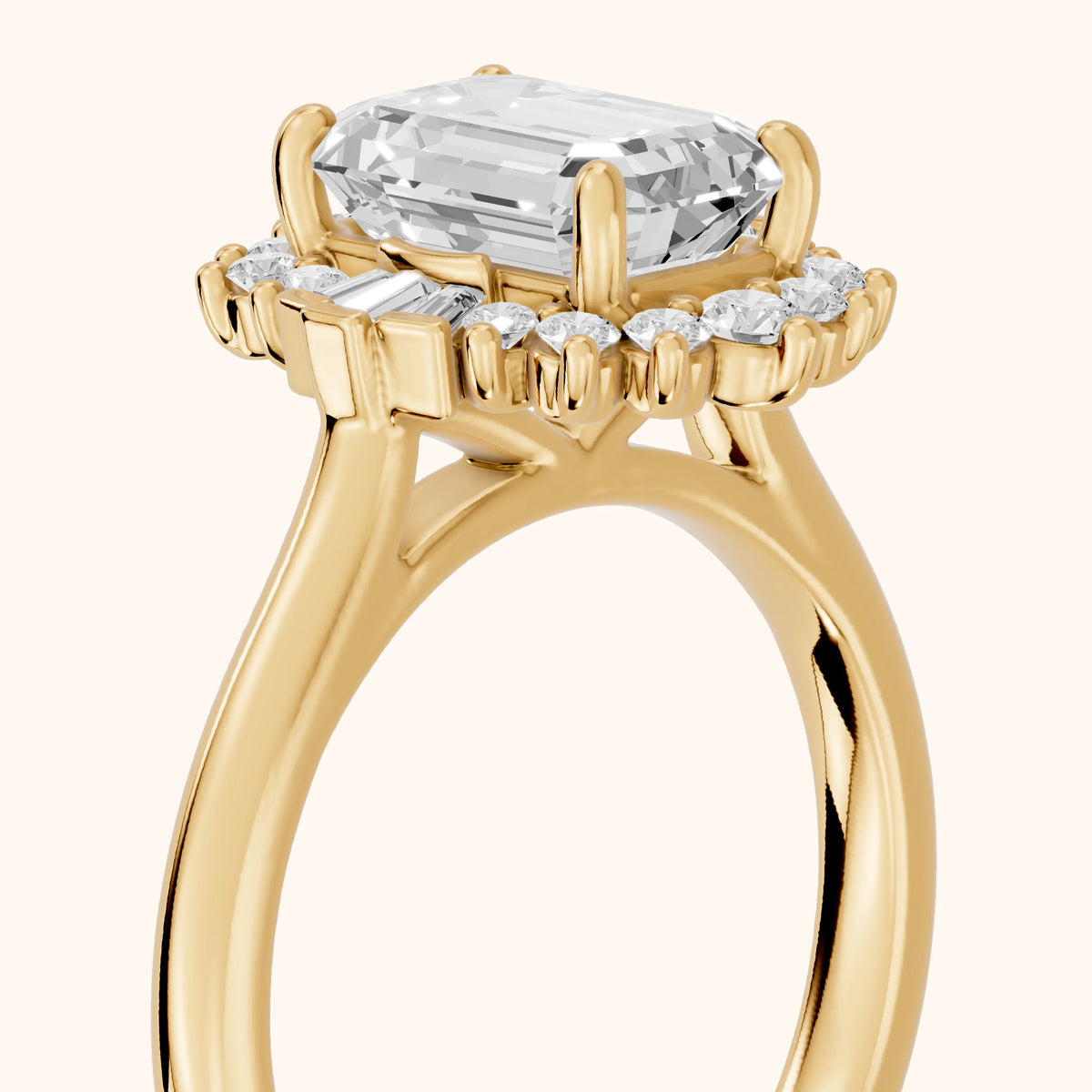 Marlow Ballerina Halo Emerald Diamond Engagement Ring in Yellow Gold - slant-view.webp