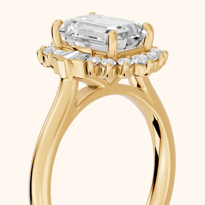 Marlow Ballerina Halo Emerald Diamond Engagement Ring in Yellow Gold - slant-view.webp