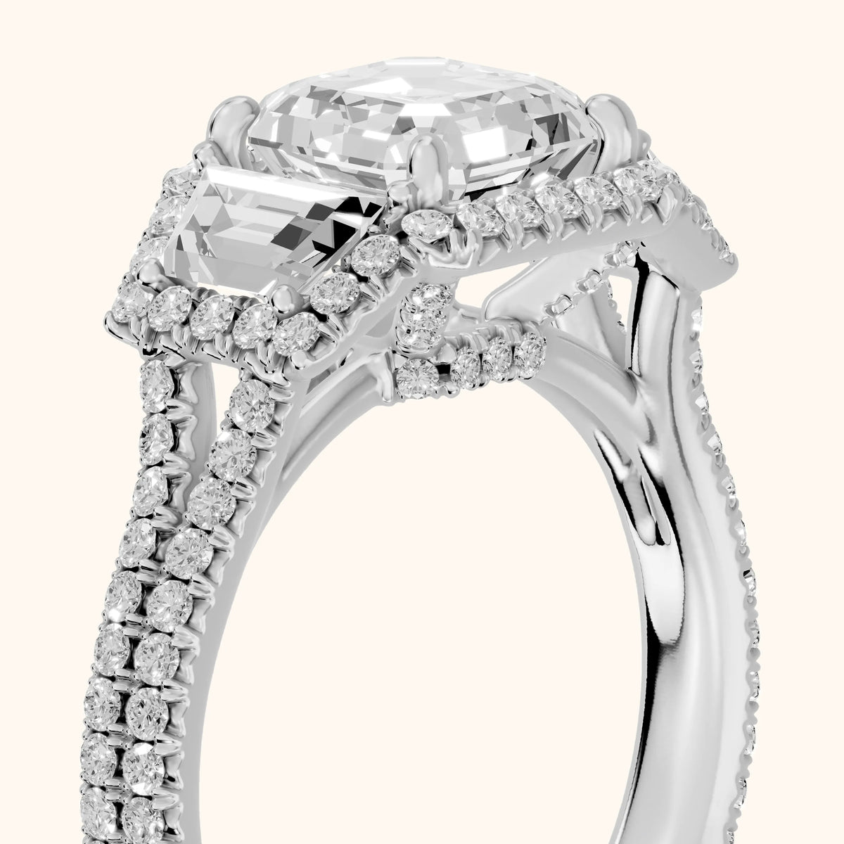 Oakley Three-Stone Split Shank Asscher Diamond Engagement Ring in Silver - slant-view.webp