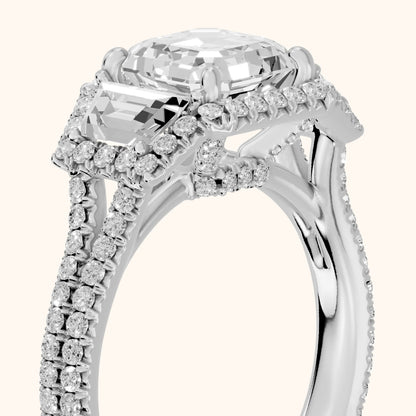 Oakley Three-Stone Split Shank Asscher Diamond Engagement Ring in Silver - slant-view.webp