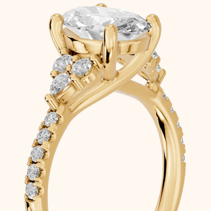 Alta Pavé Cluster Oval Diamond Engagement Ring in Yellow Gold - slant-view.webp