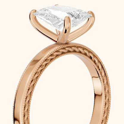 Kerry Engraved Solitaire Radiant Diamond Engagement Ring in Rose Gold - slant-view.webp