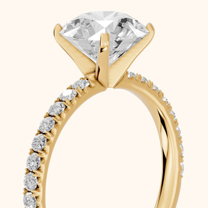 Juna French Pavé Solitaire Round Diamond Engagement Ring in Yellow Gold - slant-view.webp