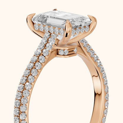 Della Hidden Halo Pavé Emerald Diamond Engagement Ring in Rose Gold - slant-view.webp