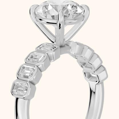 Newport Step-Cut Bezel Round Diamond Engagement Ring in White Gold - slant-view.webp
