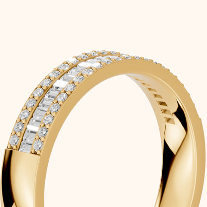 Zuri Channel Set Baguette & Round Diamond Anniversary Ring in Yellow Gold - slant-view