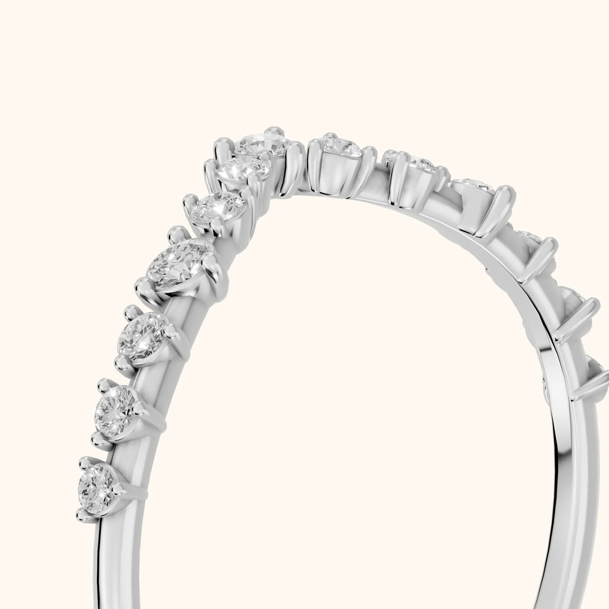 Naina Curved Round Diamond Wedding Band in White Gold - slant-view