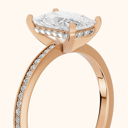 Naia Hidden Halo Radiant Diamond Engagement Ring in Rose Gold - slant-view.webp