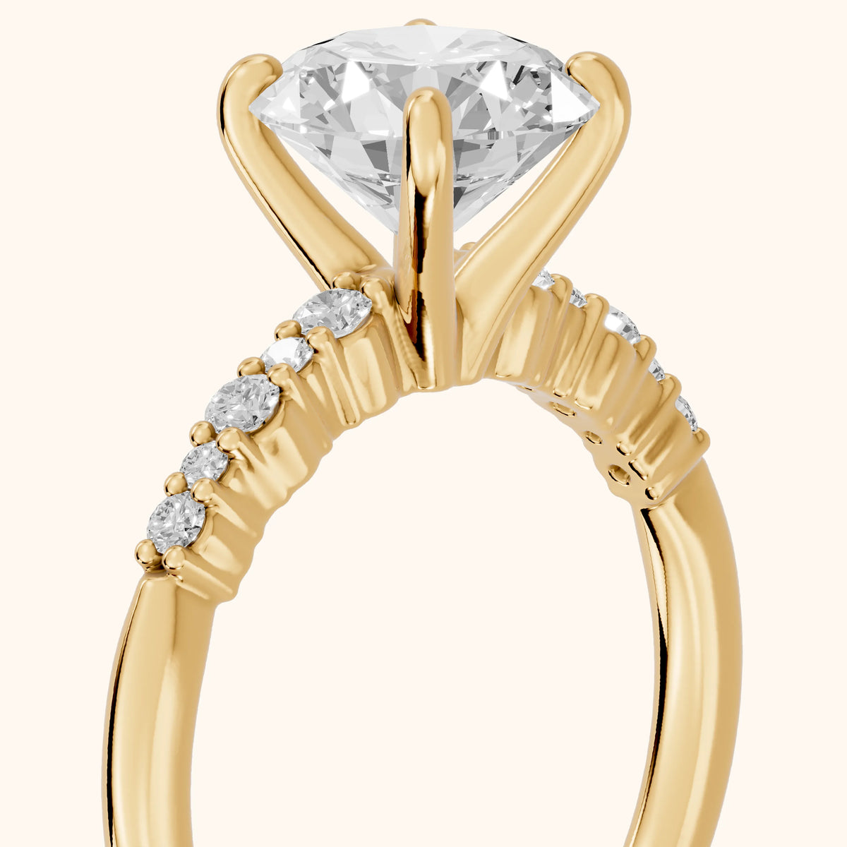 Deirdre Graduated Pavé Round Diamond Engagement Ring in Yellow Gold - slant-view.webp