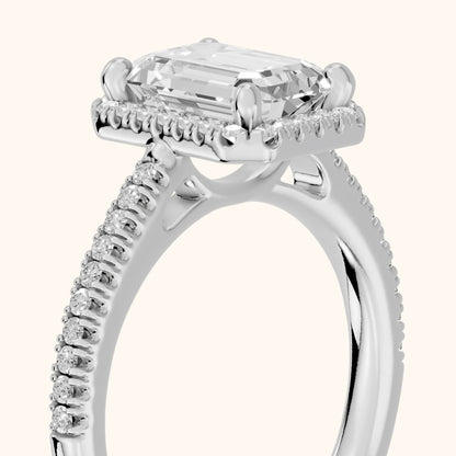 Tempe Halo Pavé Emerald Diamond Engagement Ring in Platinum - slant-view.webp