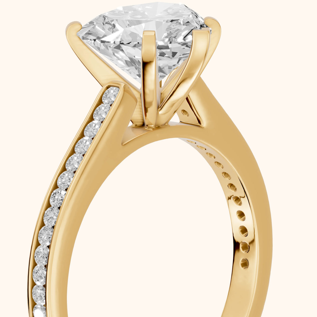 Carrie Cathedral Channel Set Heart Diamond Engagement Ring in Yellow Gold - slant-view.webp