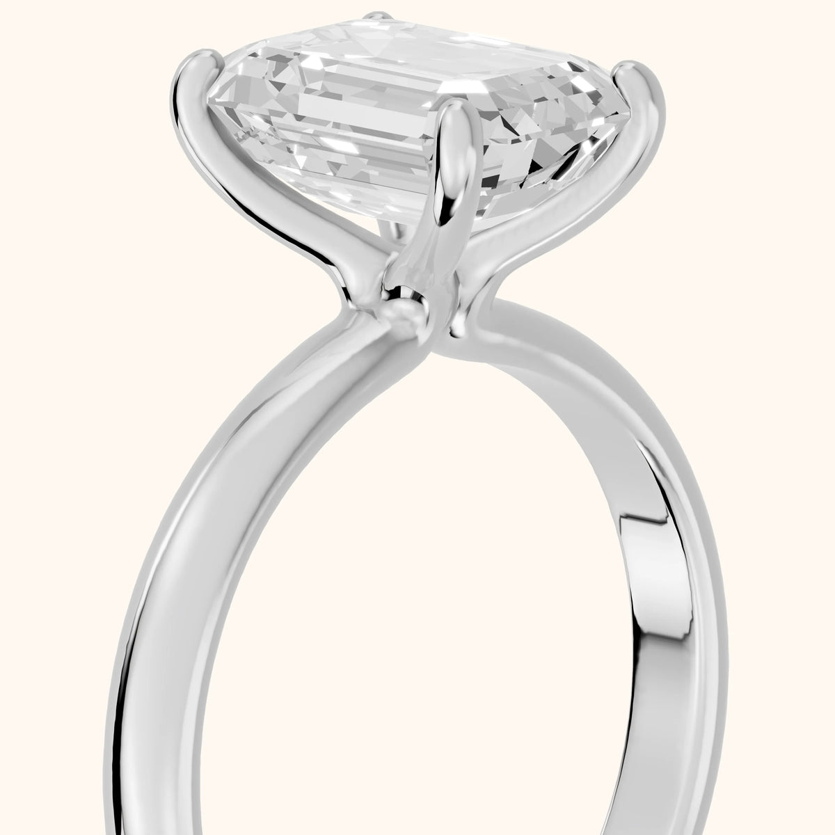 Marietta Tulip Solitaire Emerald Diamond Engagement Ring in Silver - slant-view.webp