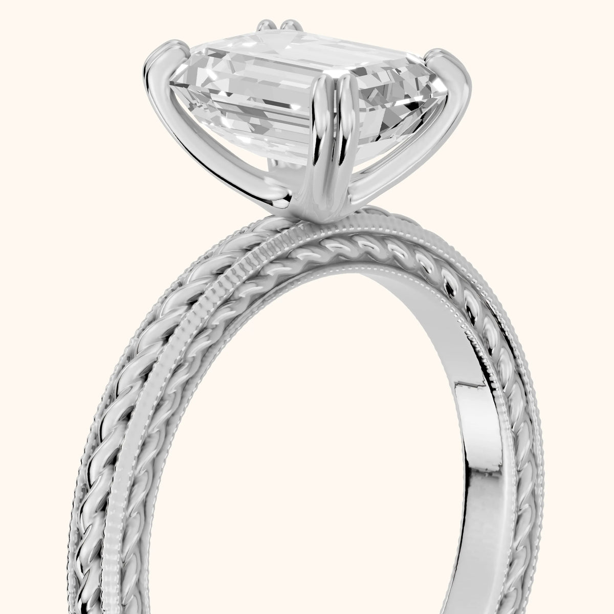 Lacey Rope Solitaire Emerald Diamond Engagement Ring in Platinum - slant-view.webp
