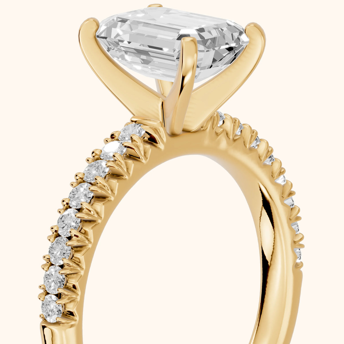Iona French Pavé Emerald Diamond Engagement Ring in Yellow Gold - slant-view.webp