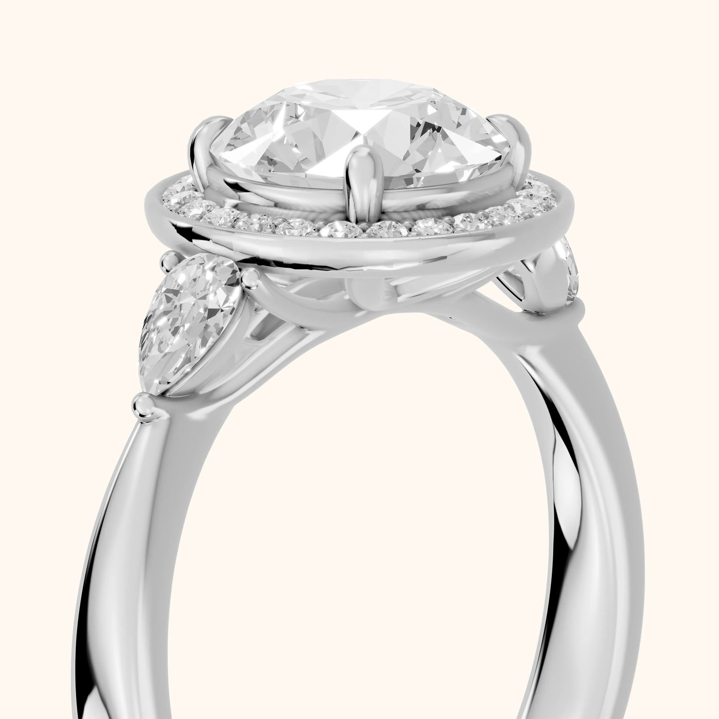 Eliza Halo Sidestone Round Diamond Engagement Ring in Silver - slant-view.webp