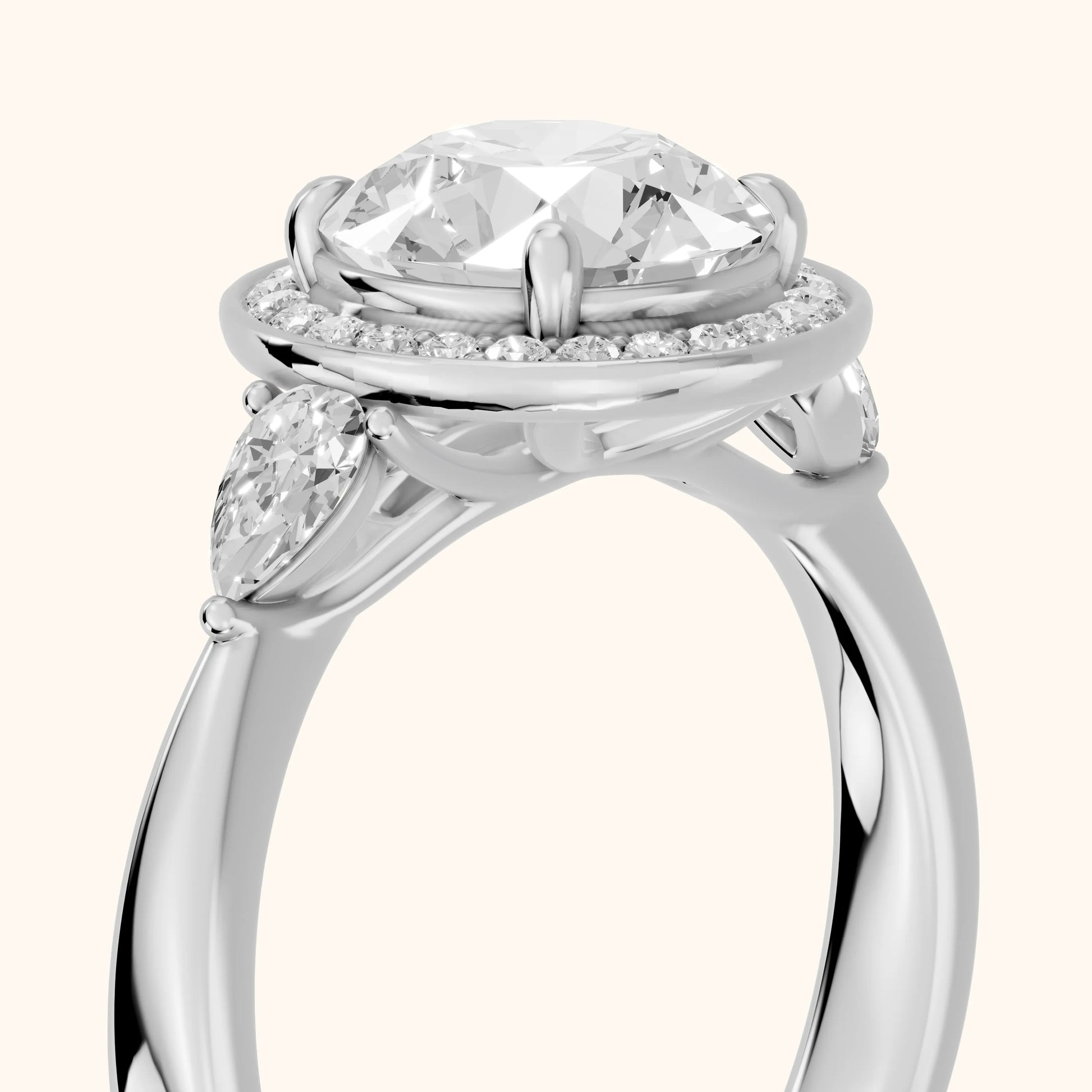 Eliza Halo Sidestone Round Diamond Engagement Ring in Silver - slant-view.webp