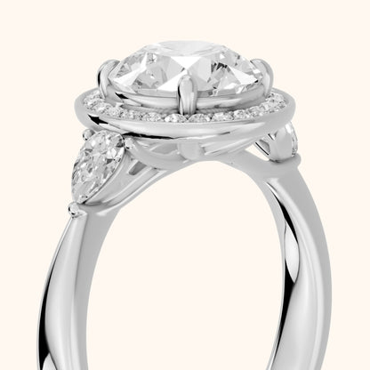 Eliza Halo Sidestone Round Diamond Engagement Ring in Silver - slant-view.webp