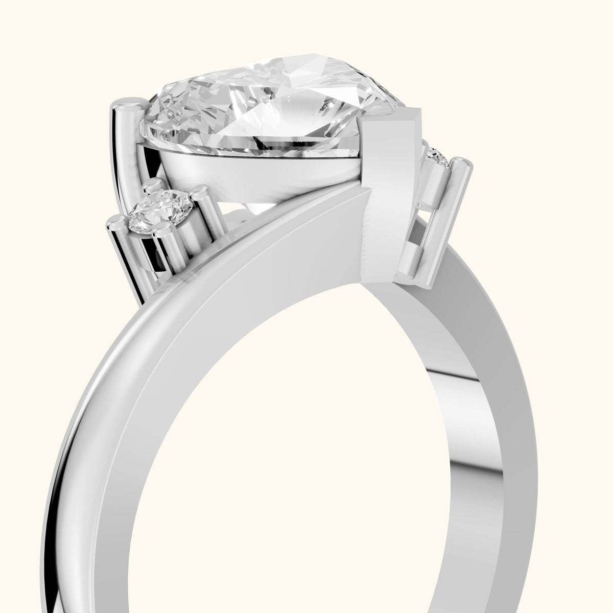 Gardenia Bypass Three-Stone Heart Diamond Engagement Ring in White Gold - slant-view.webp