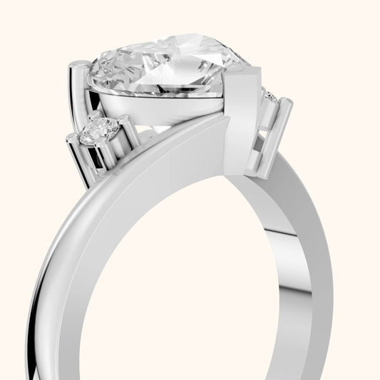 Gardenia Bypass Three-Stone Heart Diamond Engagement Ring in White Gold - slant-view.webp