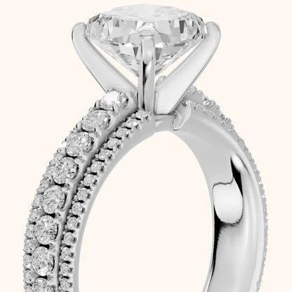 Oona Wide Band Pavé Cushion Diamond Engagement Ring in White Gold - slant-view.webp