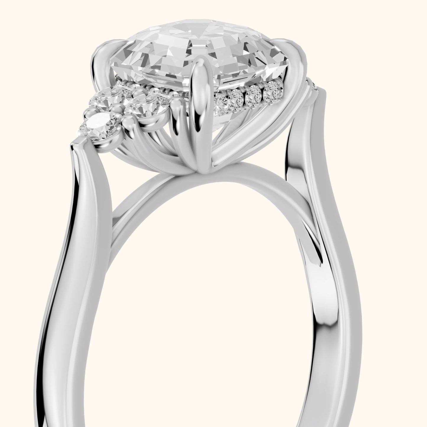 Anya Sidestone Cluster Asscher Diamond Ring in Silver - slant-view.webp