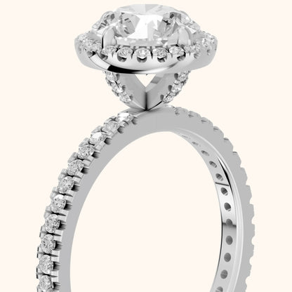 Rosemary Halo Pavé Round Diamond Engagement Ring in Platinum - slant-view.webp