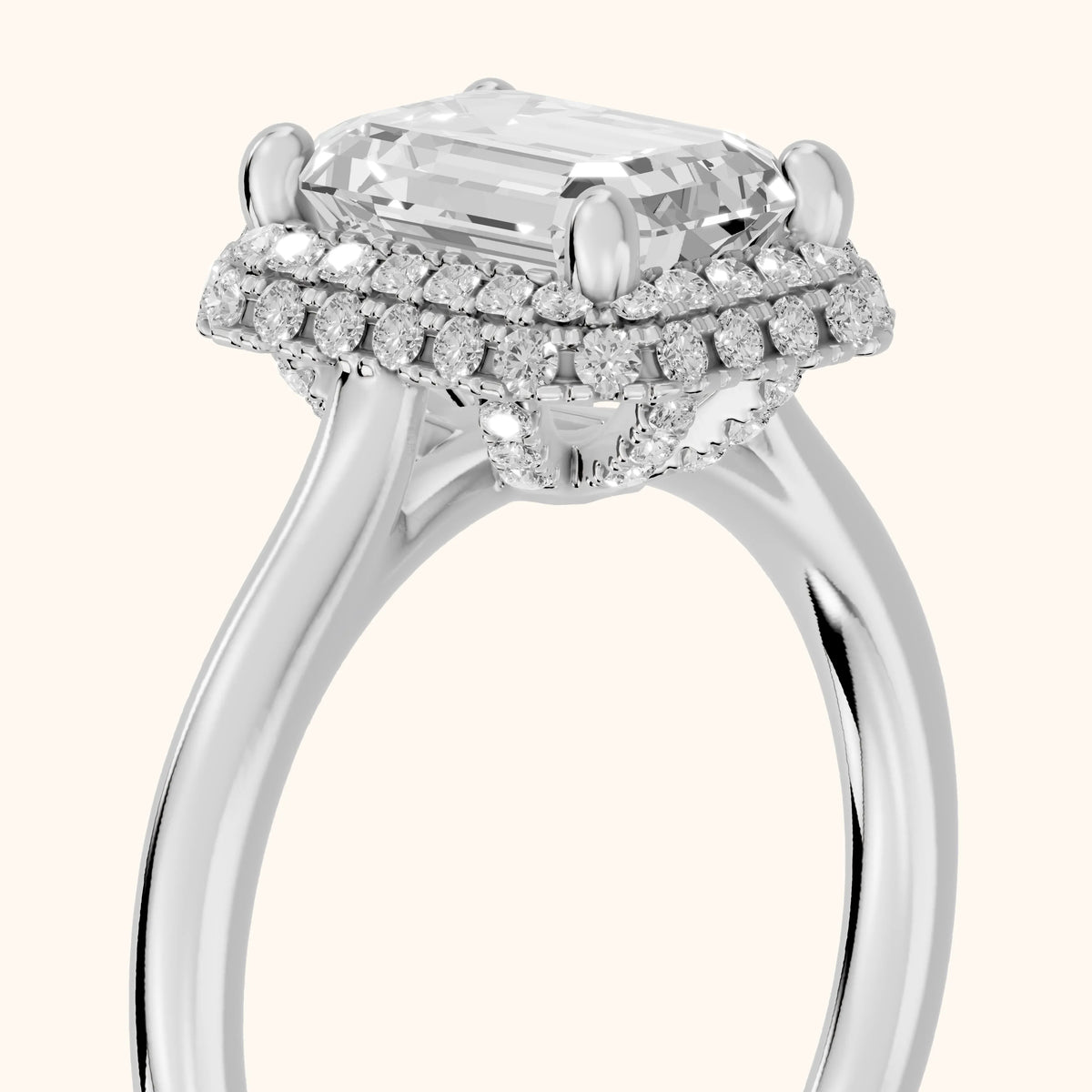 Destin Halo Micropavé Emerald Diamond Engagement Ring in Platinum - slant-view.webp
