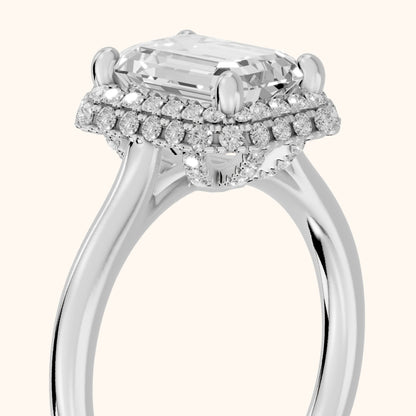 Destin Halo Micropavé Emerald Diamond Engagement Ring in Platinum - slant-view.webp
