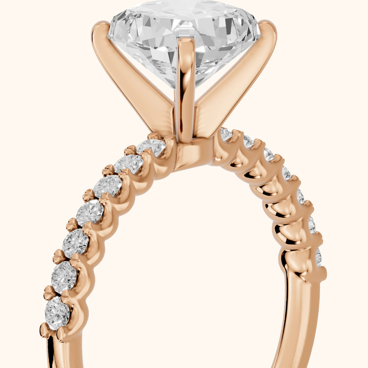 Leandra Scalloped Pavé Cushion Diamond Engagement Ring in Rose Gold - slant-view.webp