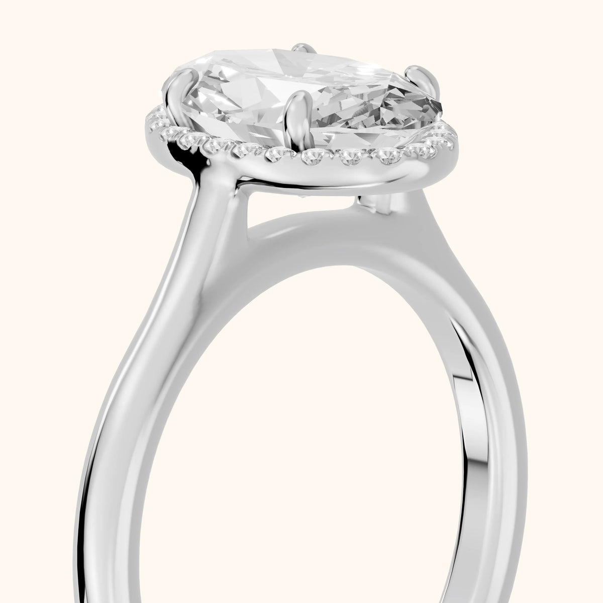 Ventura Halo Cathedral Oval Diamond Engagement Ring in White Gold - slant-view.webp