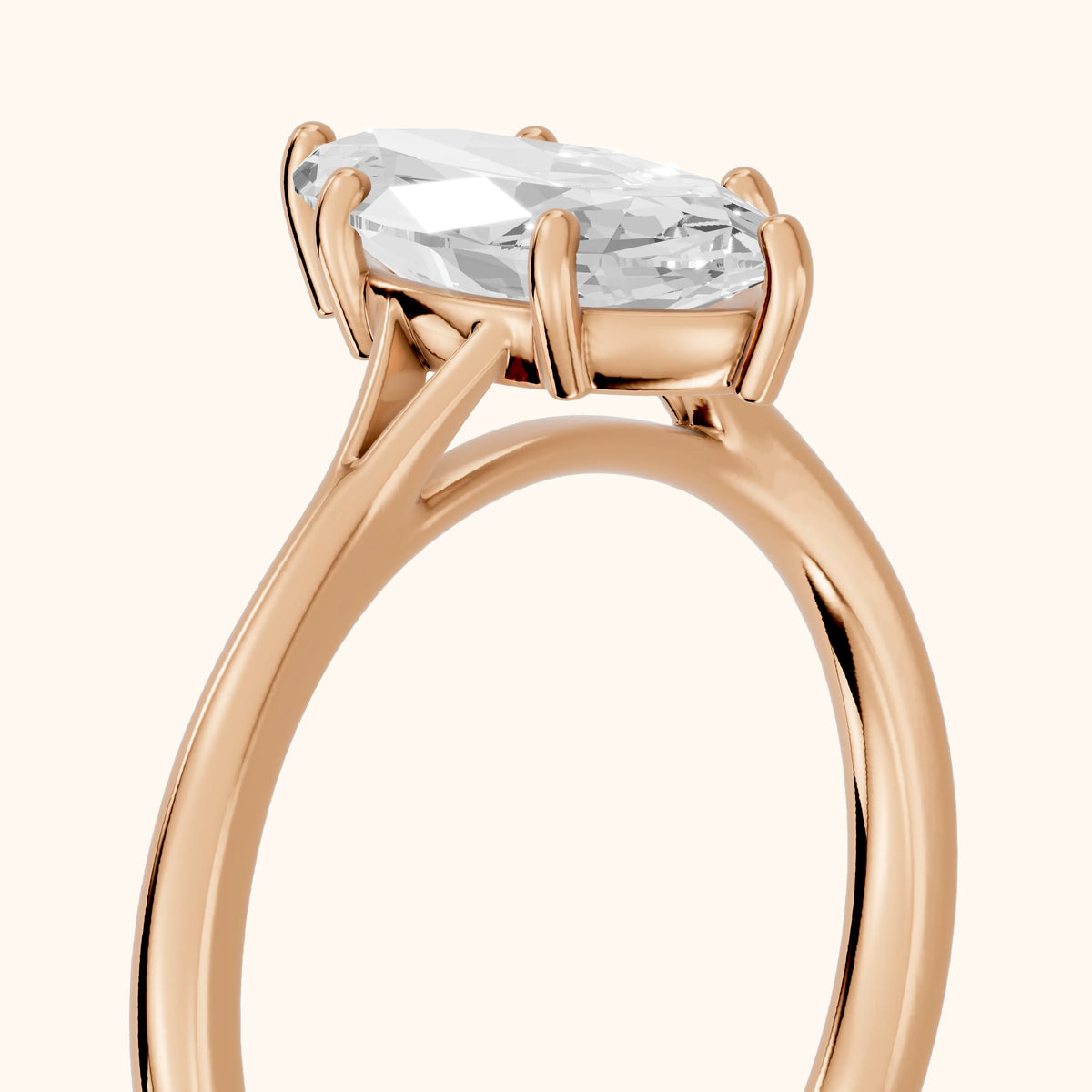 Blanche Solitaire Split Shank Marquise Diamond Engagement Ring in Rose Gold - slant-view.webp