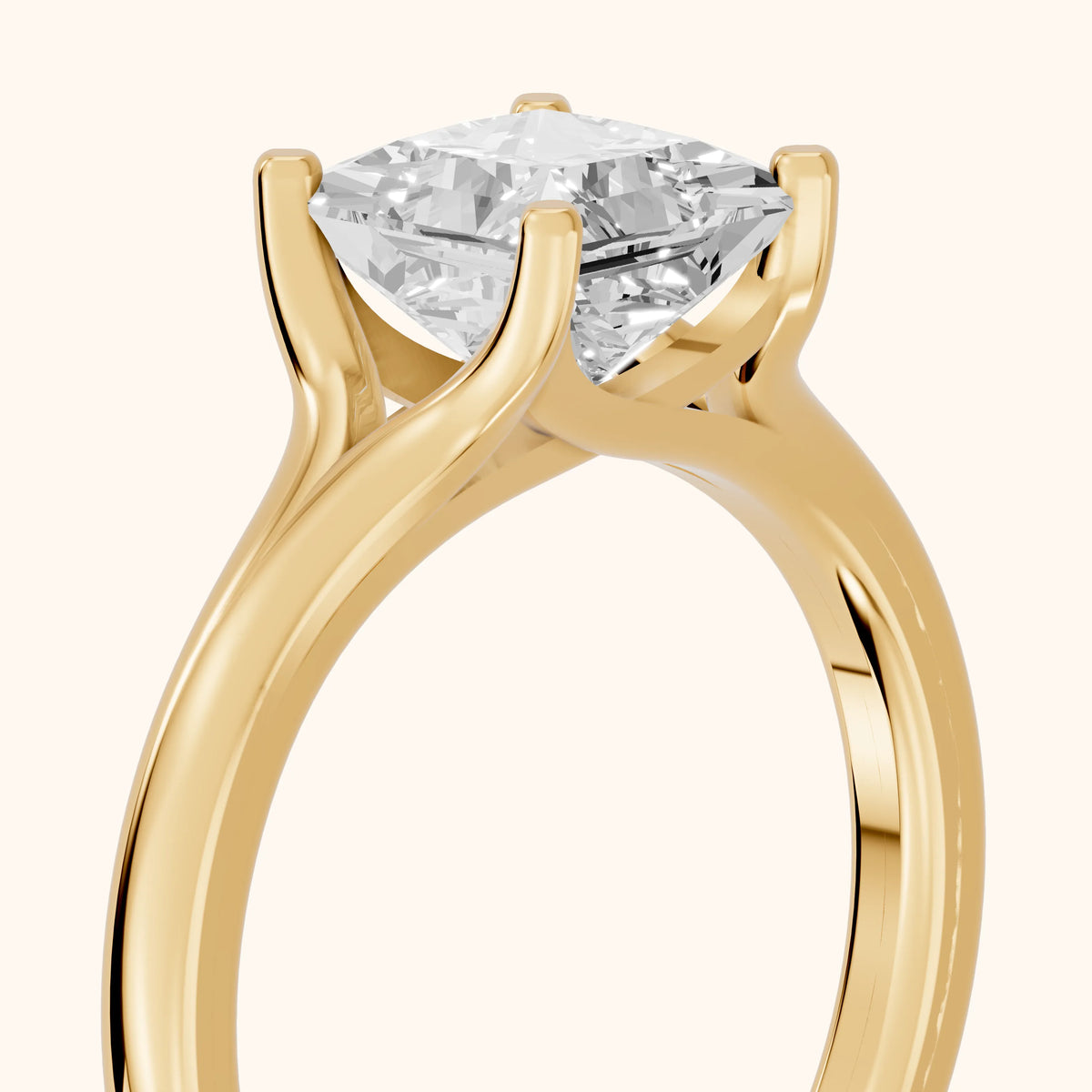 Nell Split Shank Solitaire Princess Diamond Engagement Ring in Yellow Gold - slant-view.webp