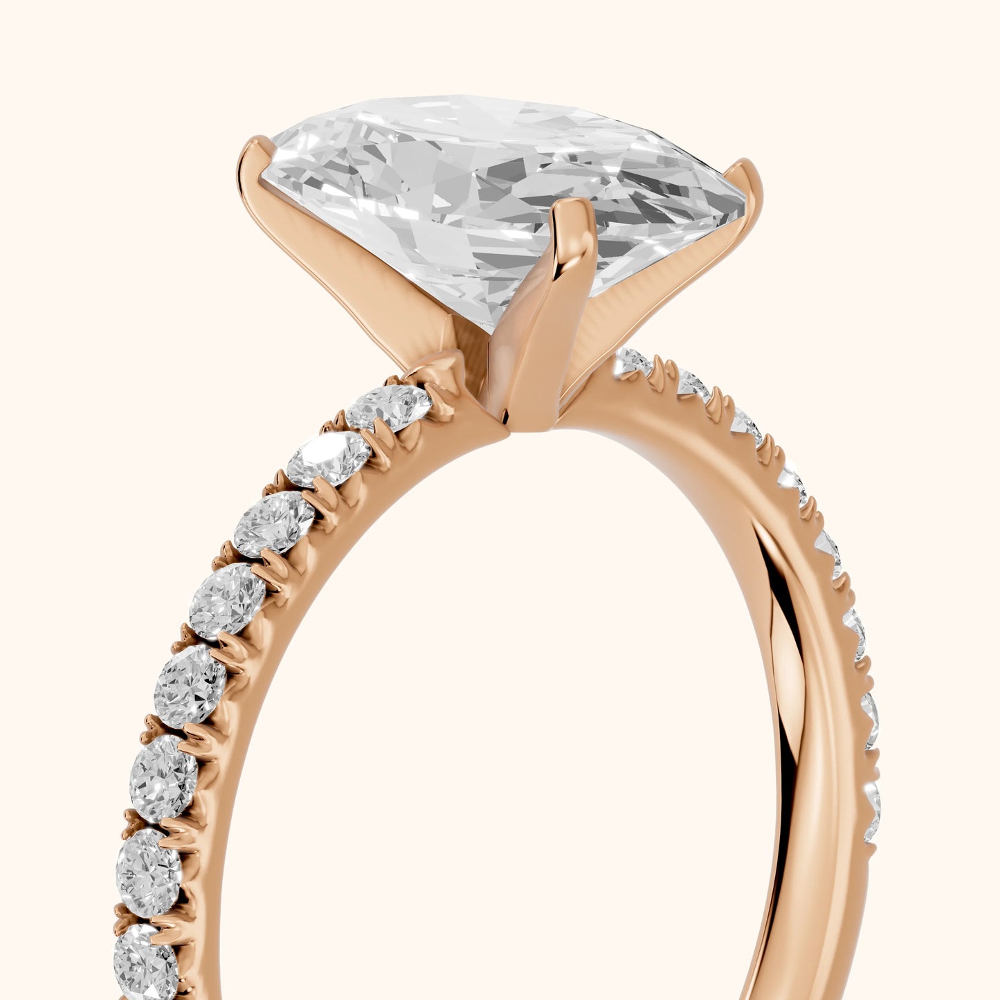 Juna French Pavé Solitaire Oval Diamond Engagement Ring in Rose Gold - slant-view.webp