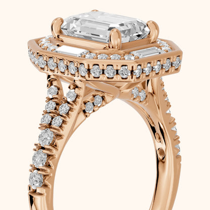Berea Deco Halo Emerald Diamond Engagement Ring in Rose Gold - slant-view.webp