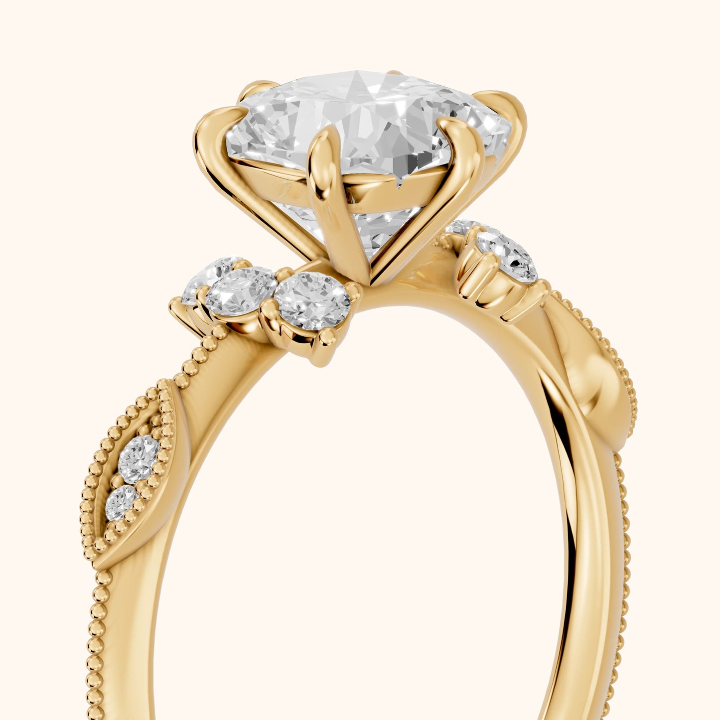 Naomi Vintage Milgrain Cushion Diamond Engagement Ring in Yellow Gold - slant-view.webp