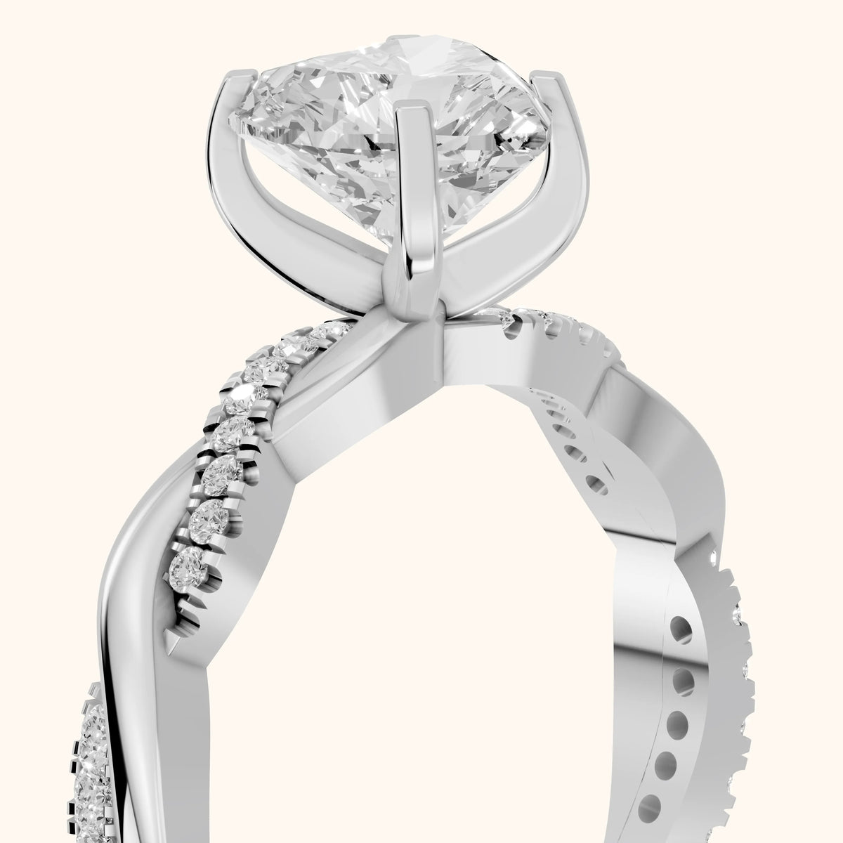 Twisted Side Stone Heart Diamond Engagement Ring in Platinum - slant-view.webp