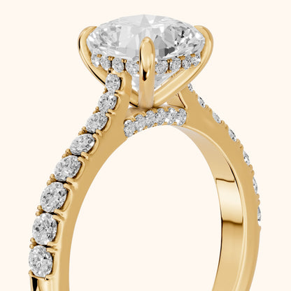 Gia Hidden Halo Pavé Cushion Diamond Ring in Yellow Gold - slant-view.webp