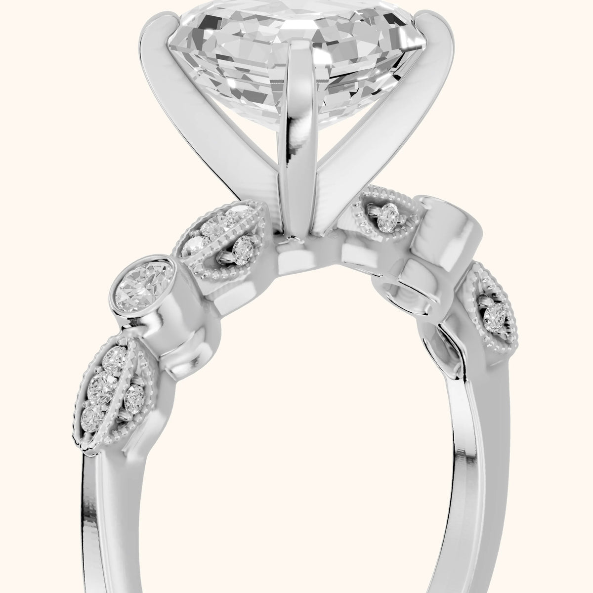 Heidi Vintage Milgrain Asscher Diamond Engagement Ring in Platinum - slant-view.webp