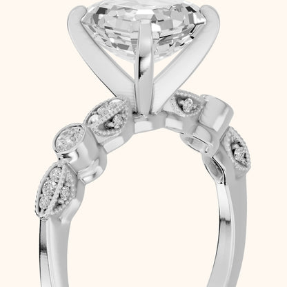 Heidi Vintage Milgrain Asscher Diamond Engagement Ring in Platinum - slant-view.webp