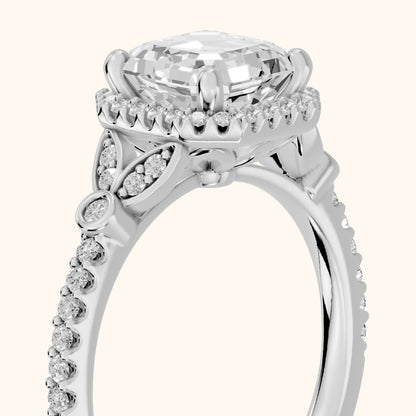 Sitka Leaf Halo Asscher Diamond Engagement Ring in White Gold - slant-view.webp