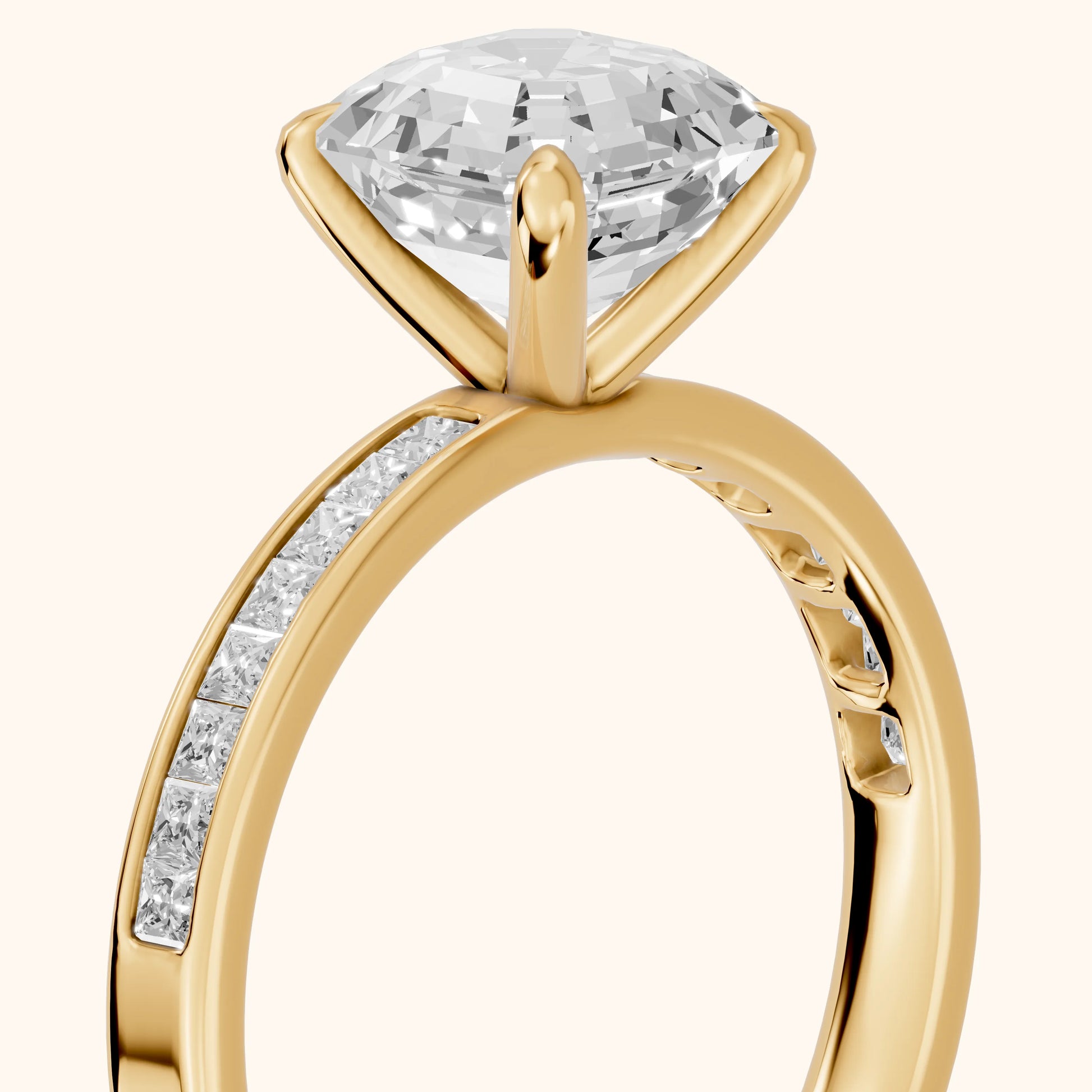 Maren Sidestone Channel Set Asscher Diamond Engagement Ring in Yellow Gold - slant-view.webp