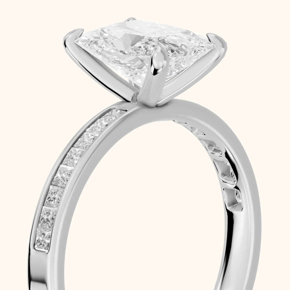 Maren Sidestone Channel Set Radiant Diamond Engagement Ring in Silver - slant-view.webp