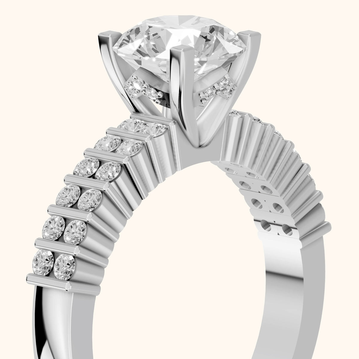 Honor Sidestone Round Diamond Engagement Ring in Platinum - slant-view.webp